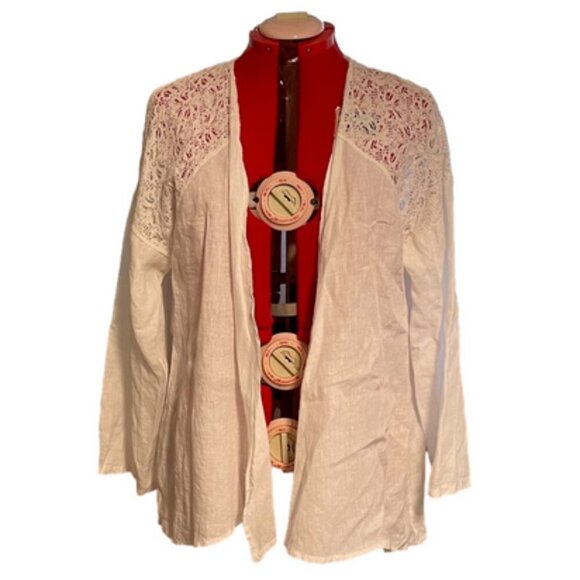 Bellambia White Linen Lace Blouse Cardigan Boho Size 2X - Picture 1 of 9